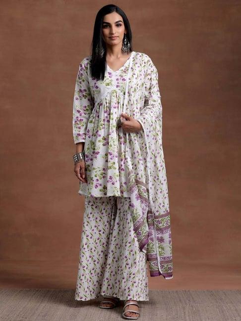 libas off-white cotton printed kurti sharara set with dupatta