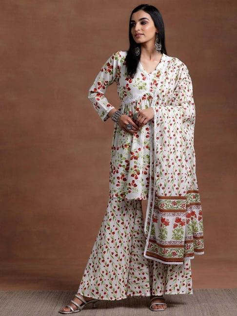 libas off-white cotton printed kurti sharara set with dupatta