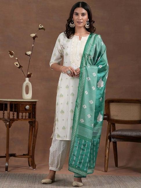 libas off-white printed kurta salwar set with dupatta