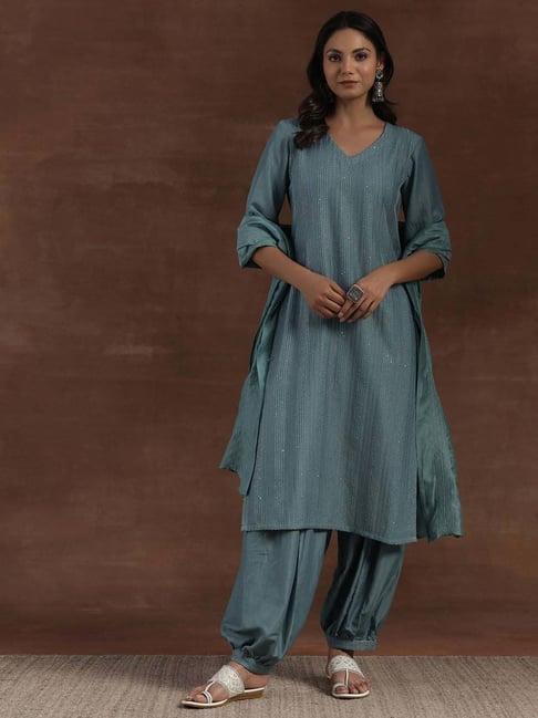 libas grey embroidered kurta salwar set with dupatta