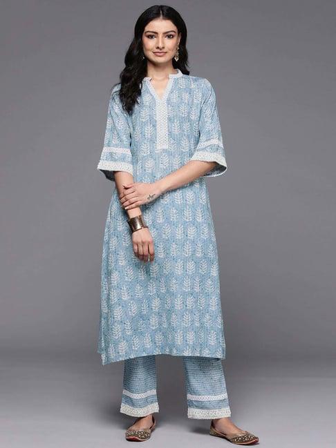 libas blue printed kurta pant set