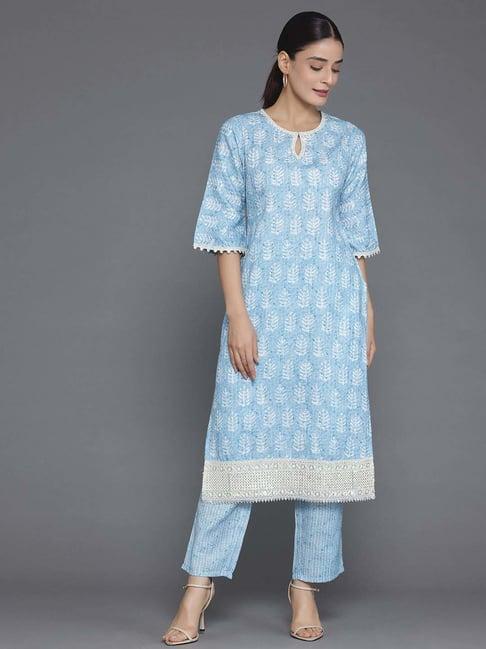 libas blue printed kurta pant set