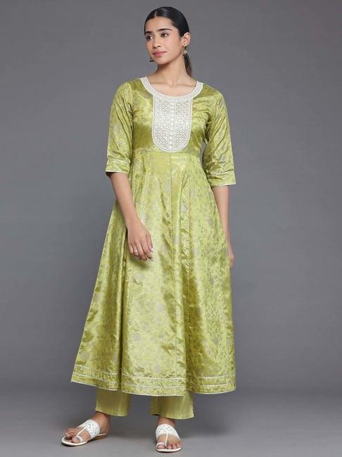 libas green embroidered kurta pant set