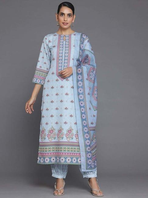 libas blue printed kurta salwar set with dupatta