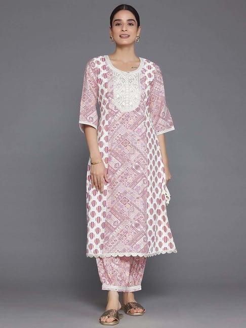 libas maroon printed kurta salwar set