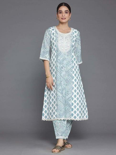 libas blue printed kurta salwar set