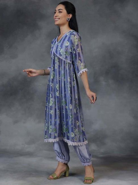 libas purple printed kurta salwar set