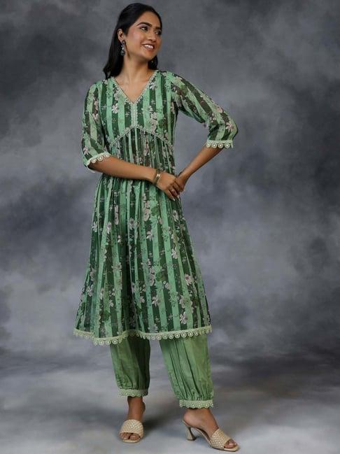 libas green printed kurta salwar set