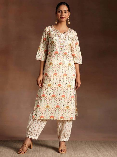 libas off-white cotton printed kurta salwar set