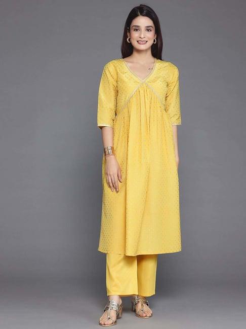 libas yellow printed kurta pant set