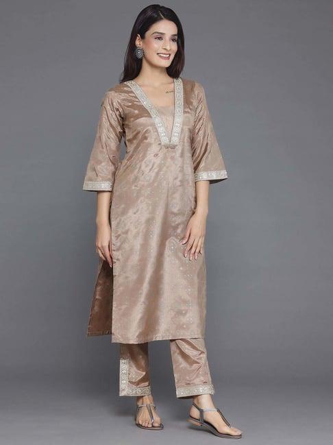 libas brown printed kurta pant set