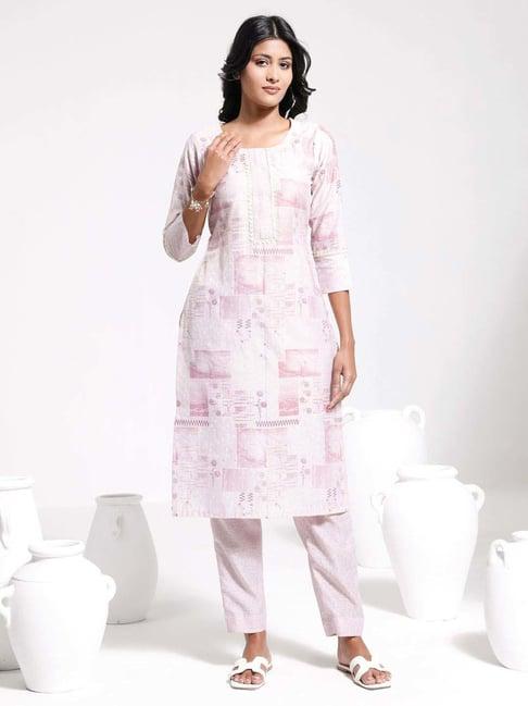 vastramay lilac printed kurta pant set