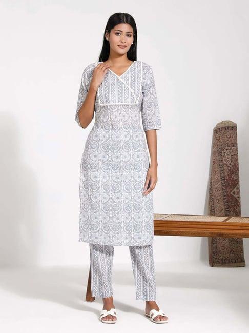 vastramay grey printed kurta pant set