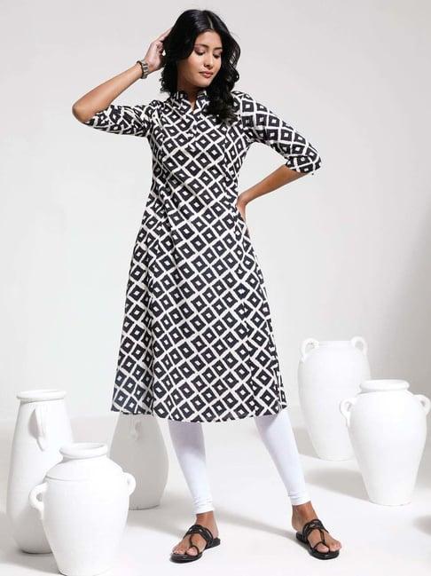 vastramay black & white printed kurta leggings set