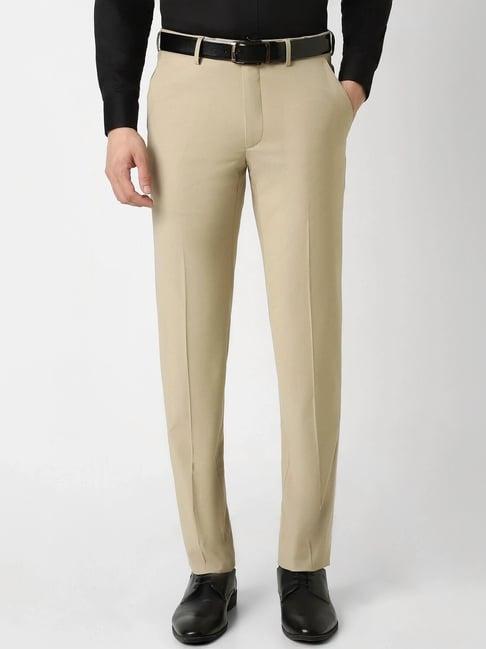 van heusen beige slim fit trousers