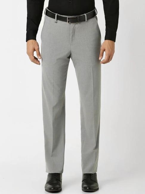 van heusen grey regular fit texture trousers