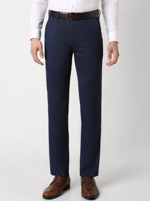 van heusen navy slim fit printed trousers