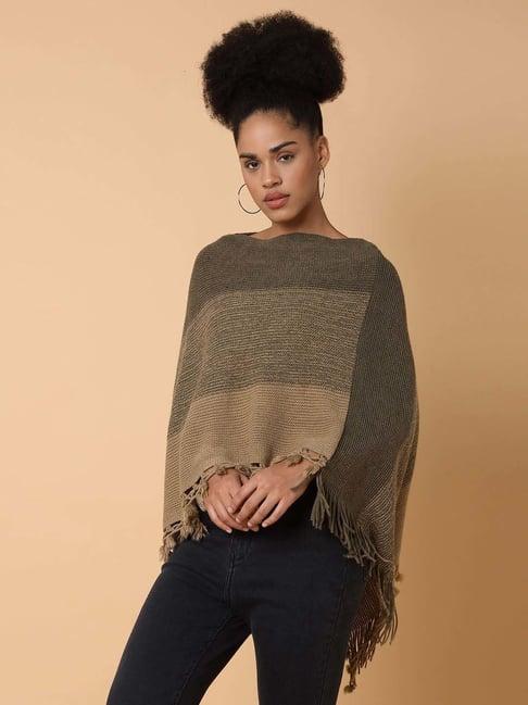 showoff brown self pattern poncho sweater