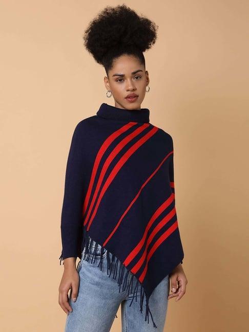 showoff navy striped poncho sweater