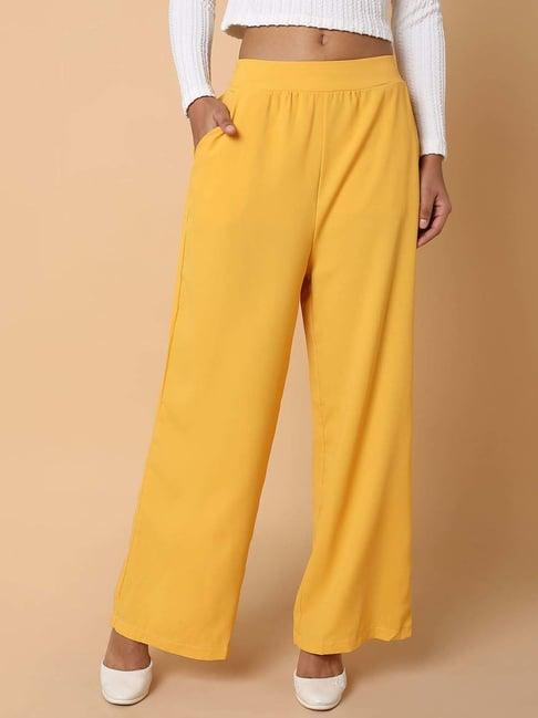 showoff mustard mid rise flared pants