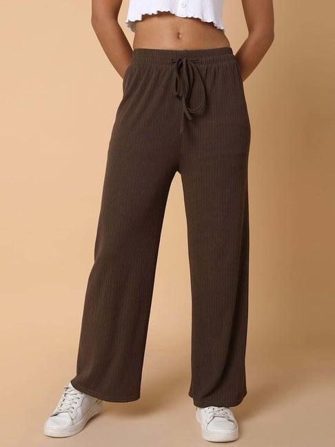 showoff brown mid rise flared pants