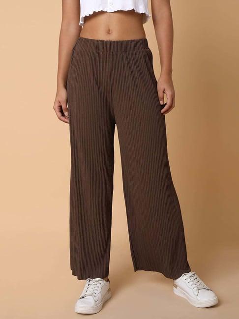 showoff brown pleated flared pants