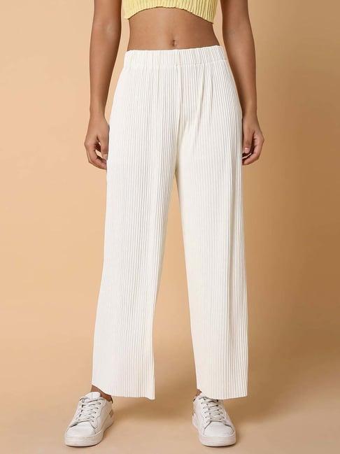 showoff cream pleated flared pants