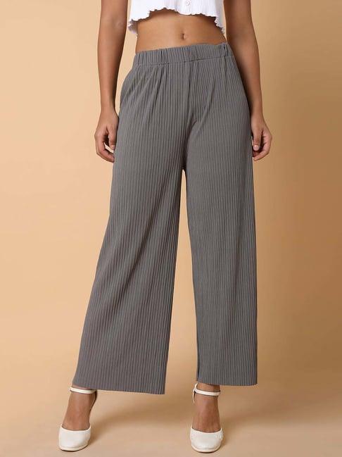 showoff grey pleated flared pants