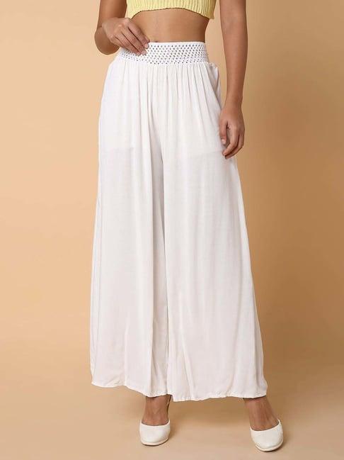 showoff white cotton mid rise flared pants