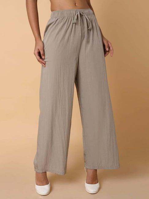 showoff beige mid rise flared pants