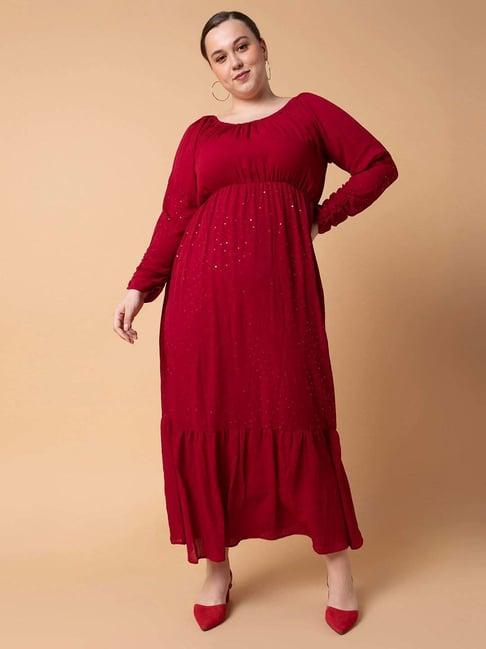 showoff maroon embellished maxi dress