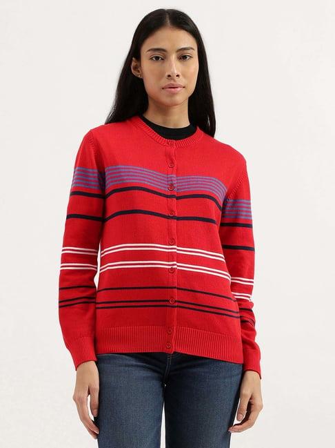 united colors of benetton red cotton striped cardigan