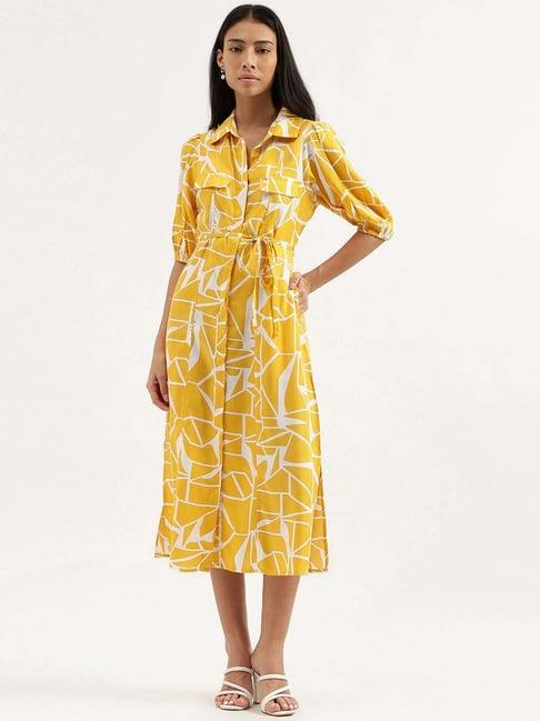 united colors of benetton yellow printed a-line dress