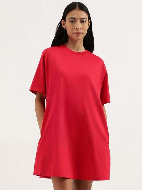 united colors of benetton red cotton shift dress