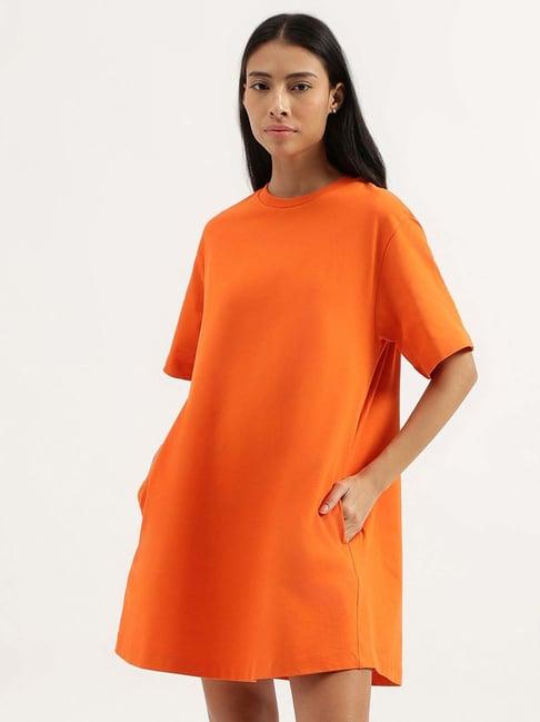 united colors of benetton orange cotton shift dress