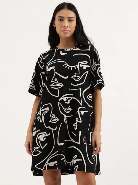 united colors of benetton black printed shift dress