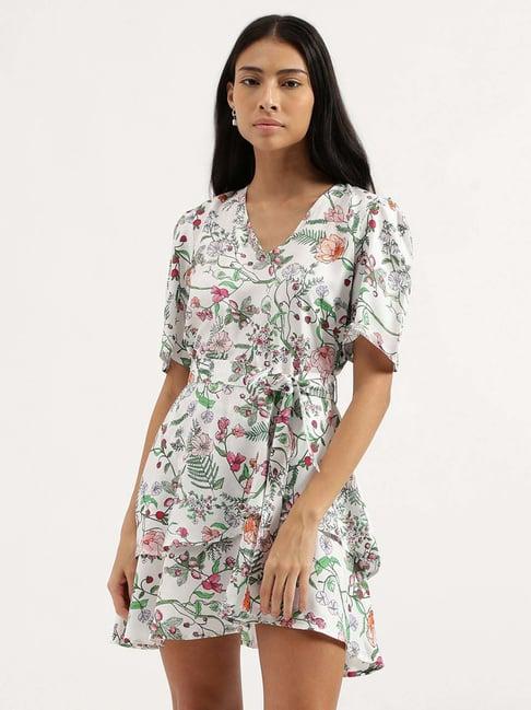 united colors of benetton white floral print a-line dress