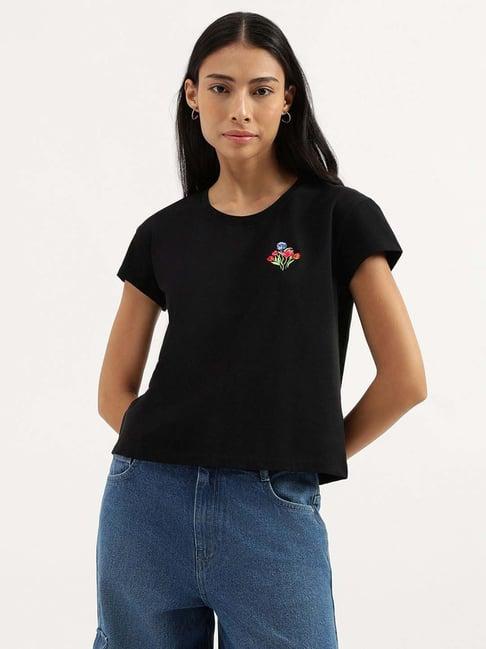 united colors of benetton black embroidered t-shirt