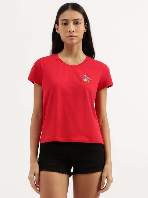 united colors of benetton fuchsia embroidered t-shirt