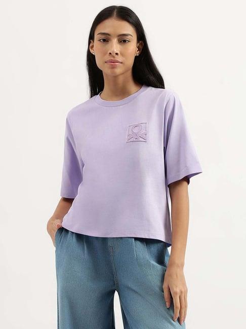 united colors of benetton purple cotton logo work t-shirt