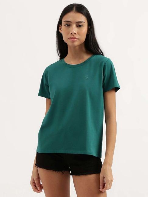 united colors of benetton teal green regular fit t-shirt