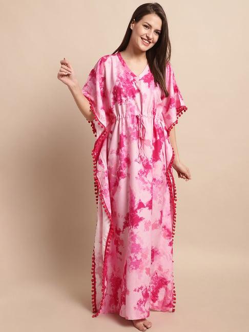 boston club pink printed kaftan night dress