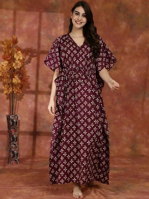 boston club wine printed kaftan night dress