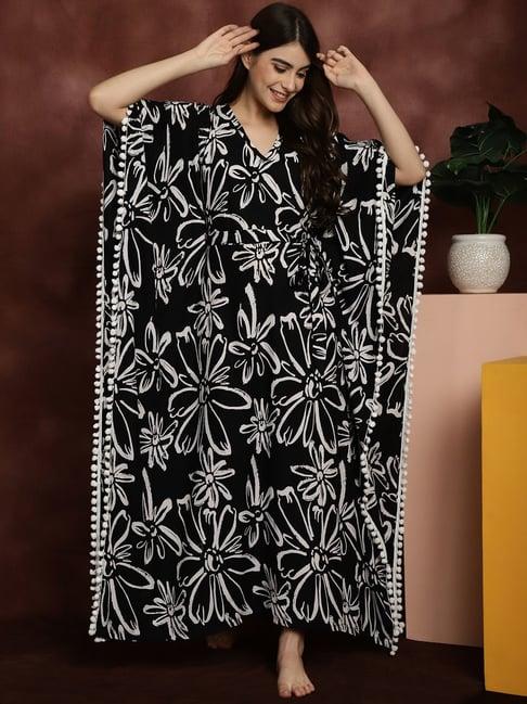 boston club black printed kaftan night dress