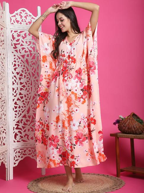 boston club pink printed kaftan night dress