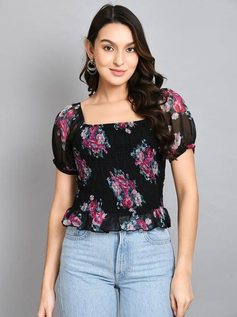 pretty loving thing black floral print top