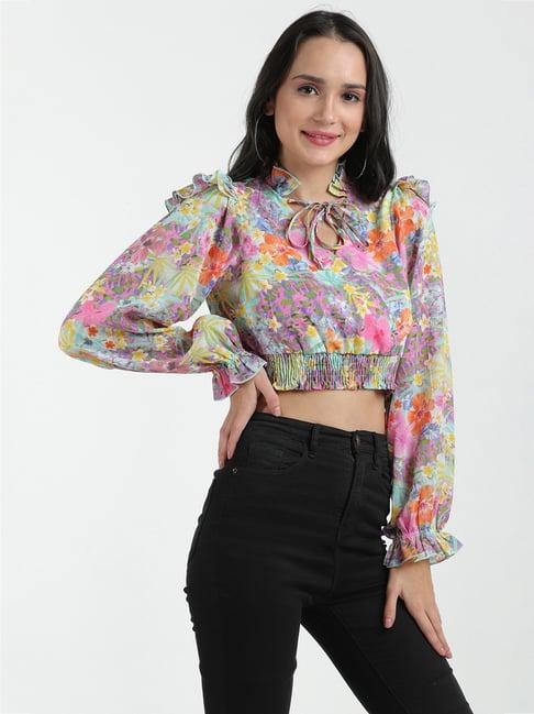 pretty loving thing multicolor floral print crop top