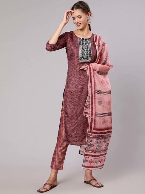 jaipur kurti maroon printed kurta pant set with dupatta