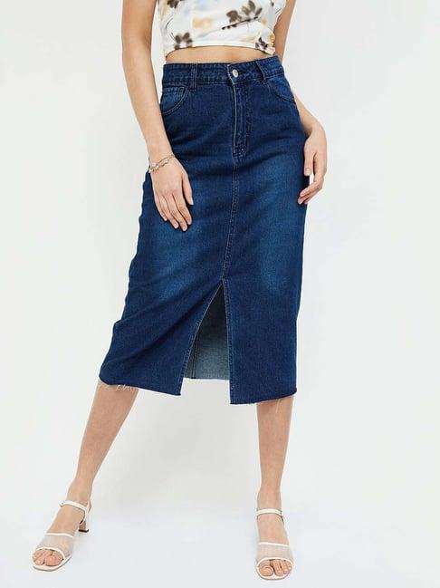 ginger by lifestyle blue cotton shift skirt