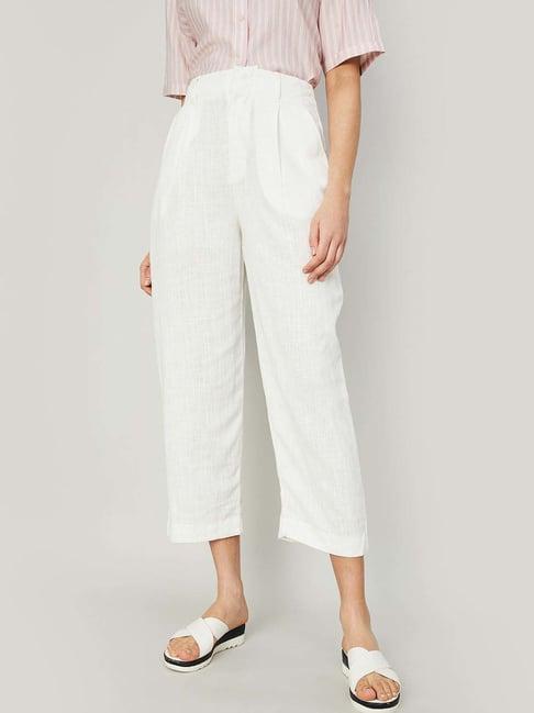 ginger by lifestyle off-white cotton mid rise cropped pants